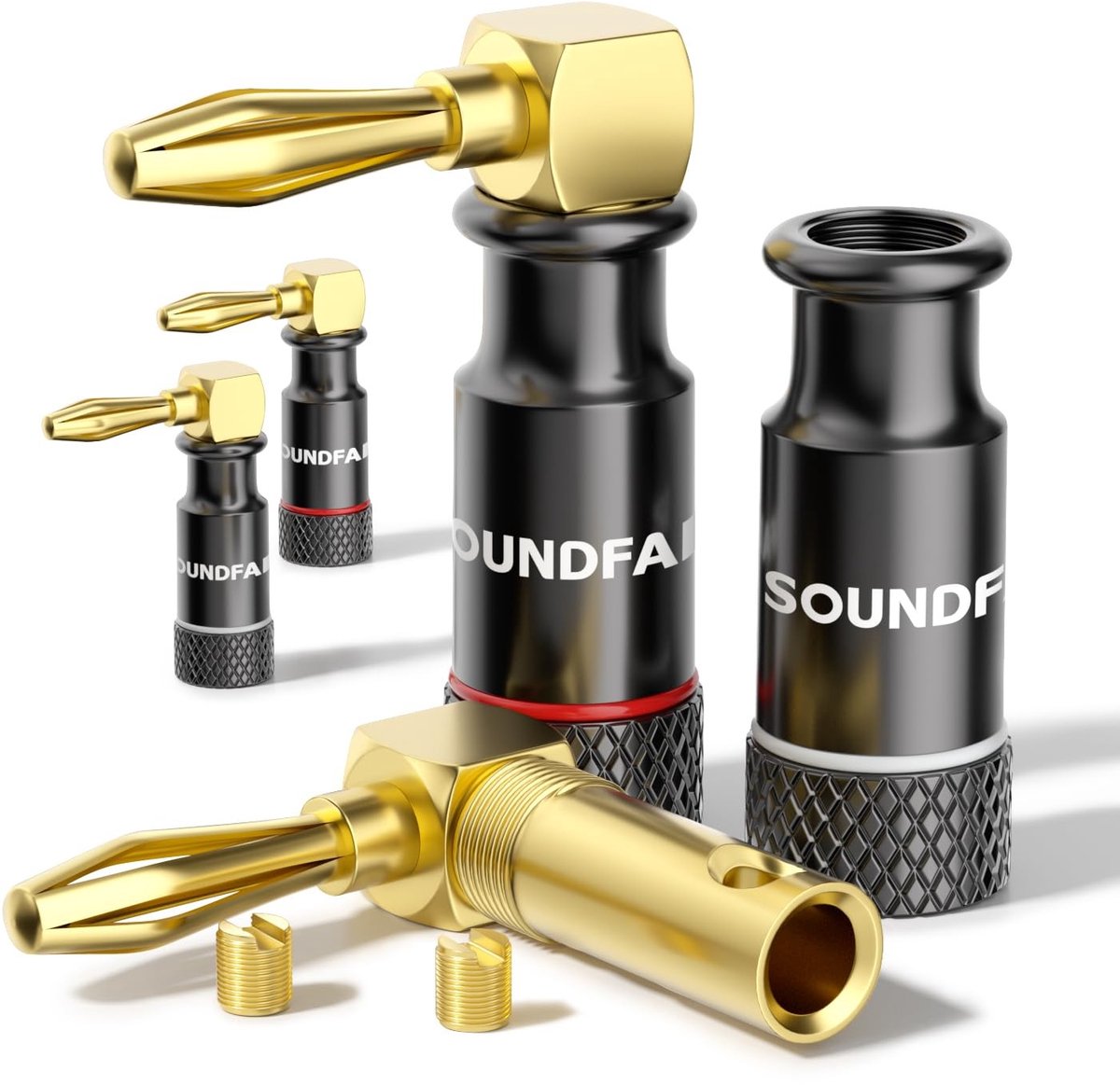 SolidKeus - 4 Stuks 90° Gouden Banana Plugs voor Luidsprekers