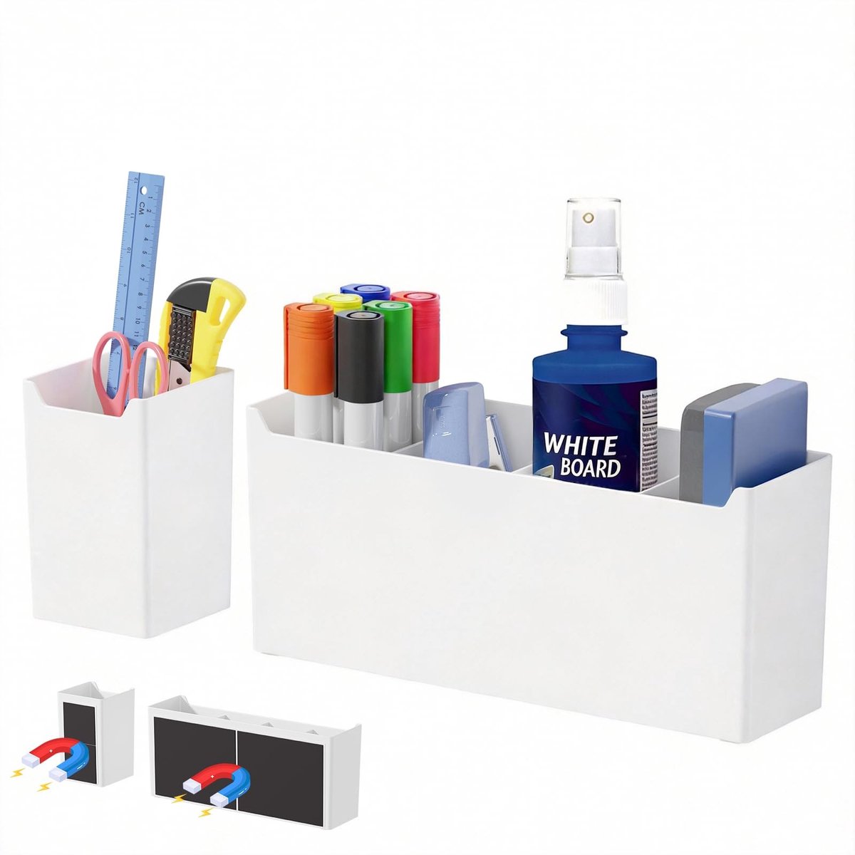 SolidKeus - Set van 2 Magnetische Pennenhouders met 3 Verwijderbare Scheidingsplaten