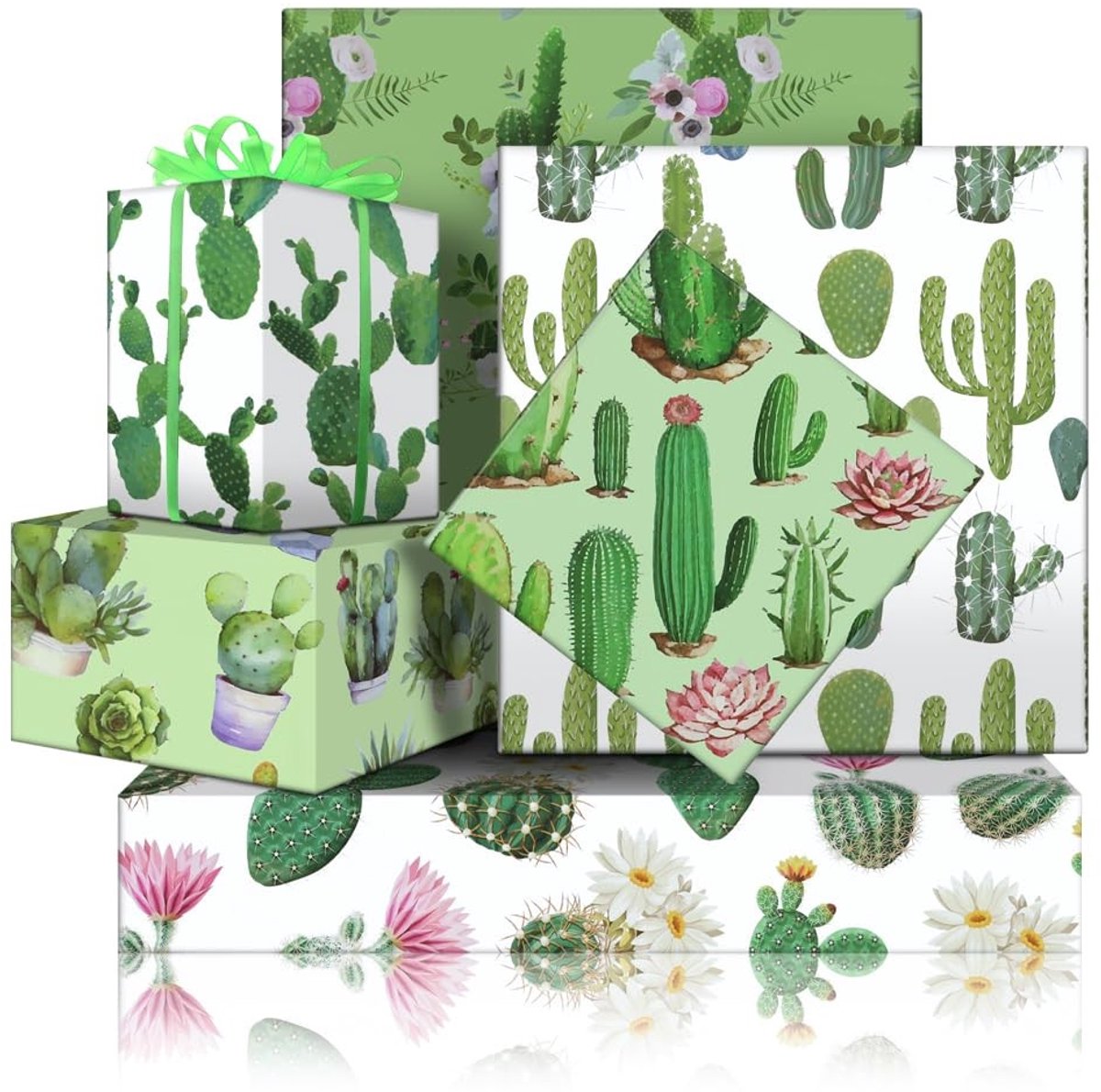SolidKeus - Cactussen Inpakpapier Set met Lint voor Feestelijke Gelegenheden