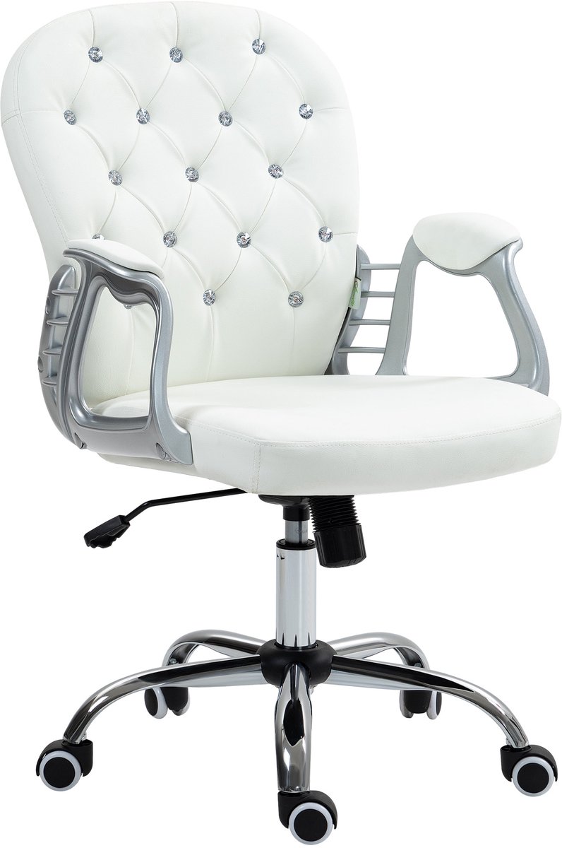 Vinsetto Bureaustoel Kunstleer, staal L59,5 x B60,5 x H93-103 cm Wit