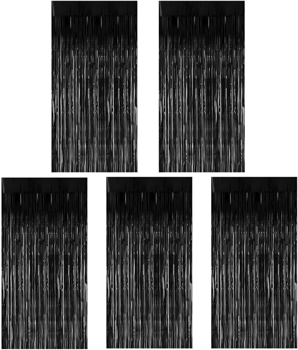 SolidKeus - Set van 5 Lametta Metal Curtains 1m x 2m Zwart