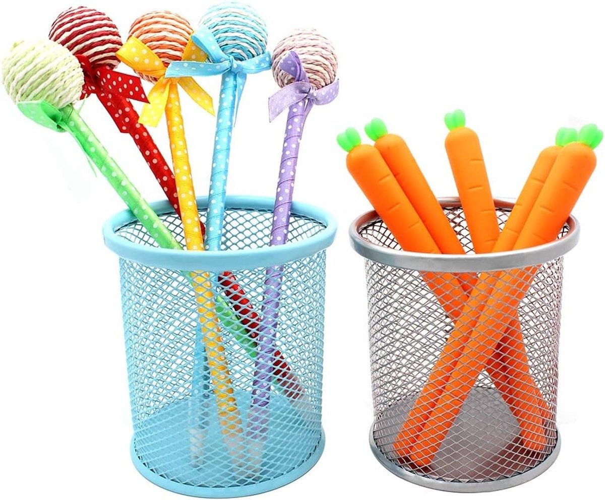 Praktische Desk Organizer voor Kantoor en Thuis, Set van 2 Lichtblauw en Zilver, Perfect voor Potloden en Make-up Kwasten