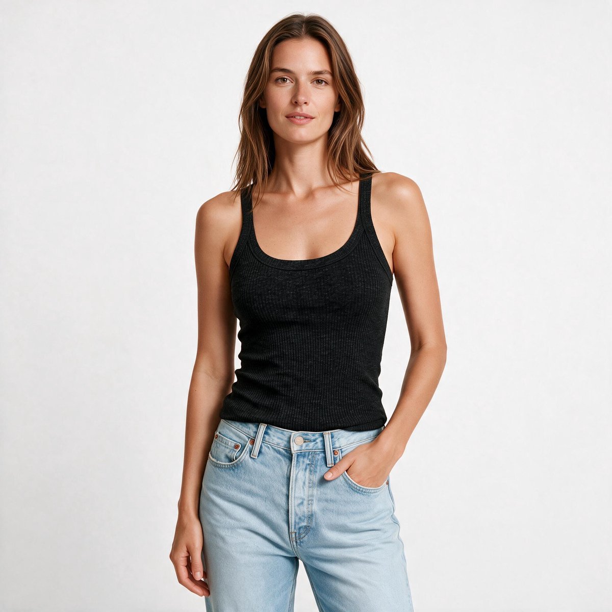Imily Bela Dames Geribde Tanktop met Ronde Hals