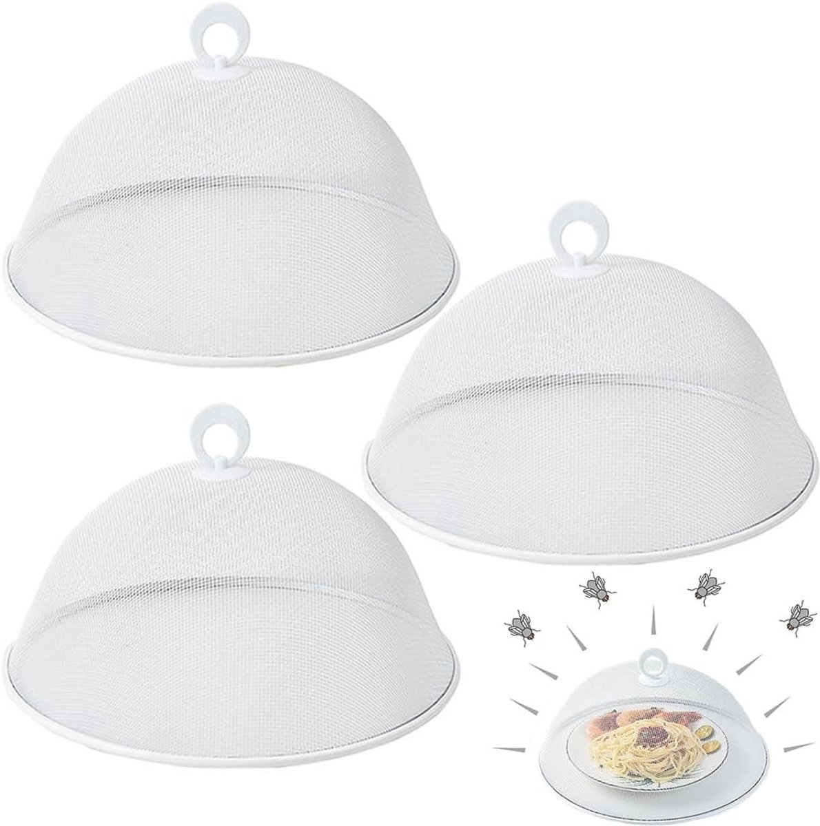 Set van 3 Voedselafdekkingen van RVS met Handvat voor Keuken en Picknick - Ideaal voor Bescherming van Voedsel, Versheid en Hygiëne