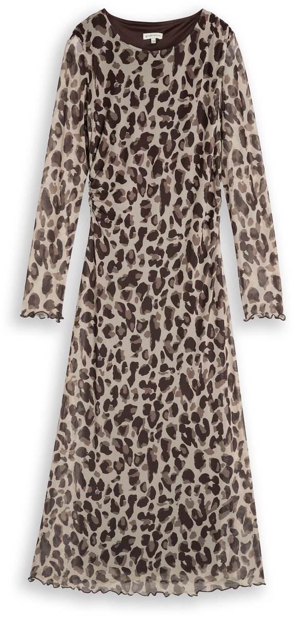 Tom Tailor - Midi-jurk van mesh met patroon - Maat 42 - brown beige leo print