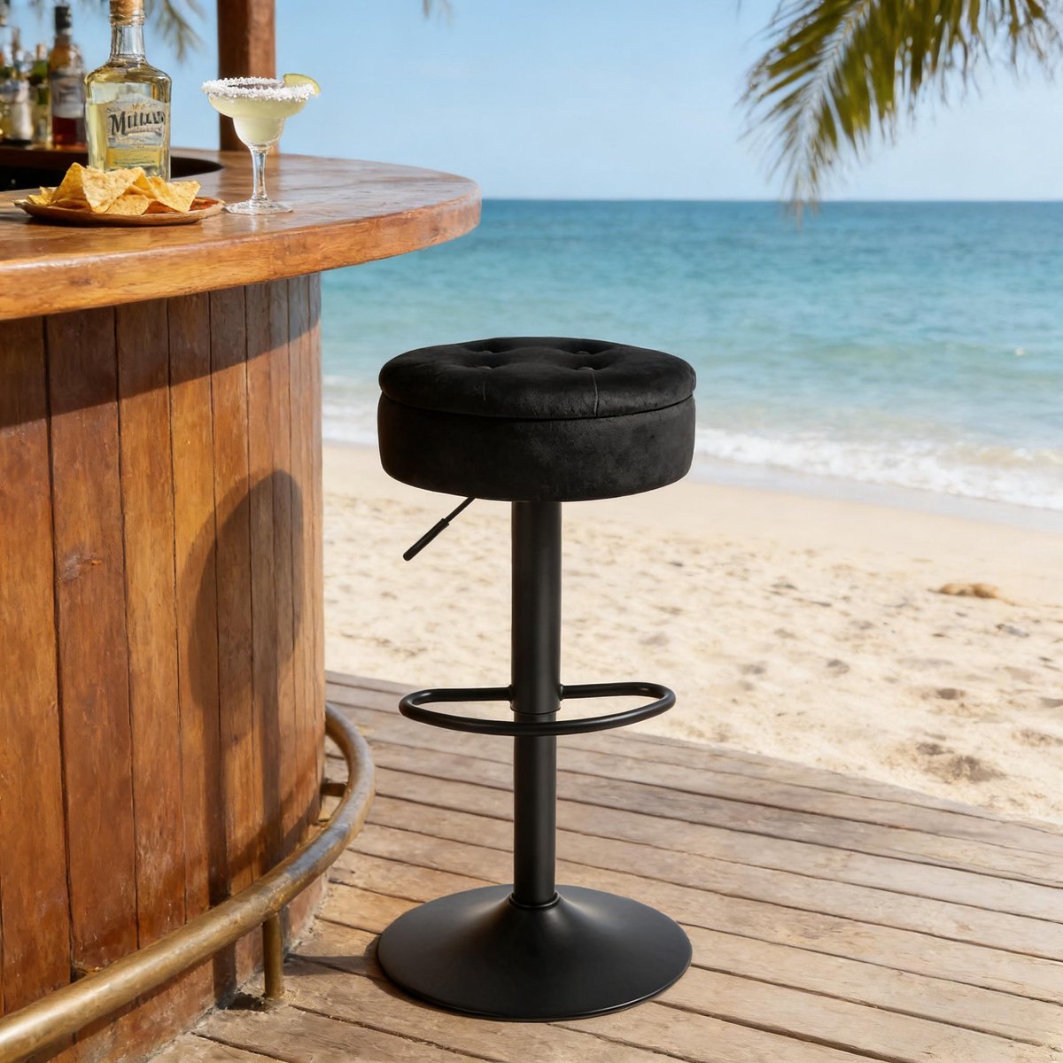 Clruro Barkruk - 39 x 39 x 79,5 cm - Rond met Opbergruimte - 360° Draaibaar - Fluweel