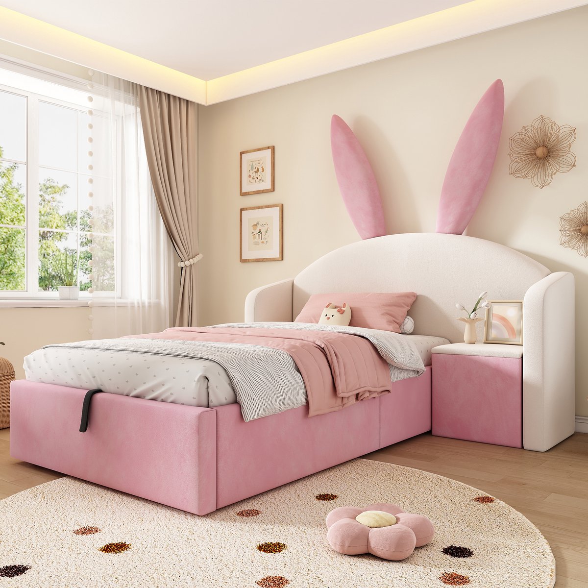Bedframe - 90x190 Cm - Bed - Met Lattenbodem - Met Opbergruimte - Beige - Zonder Matras