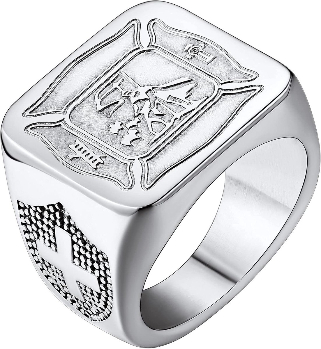 Gepersonaliseerde heren vingerring Saint Florian Ring heilige Florian vingerring beschermengel zegelring met geschenkdoos voor vrienden echtgenoot