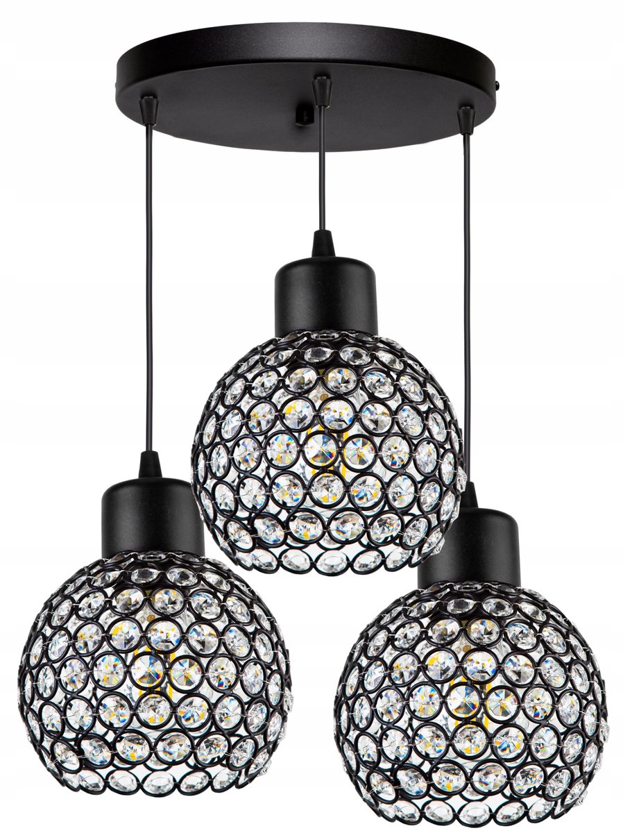Glazen Hanglamp Zwart Kristal 3xE27 - Stijlvolle Plafondlamp