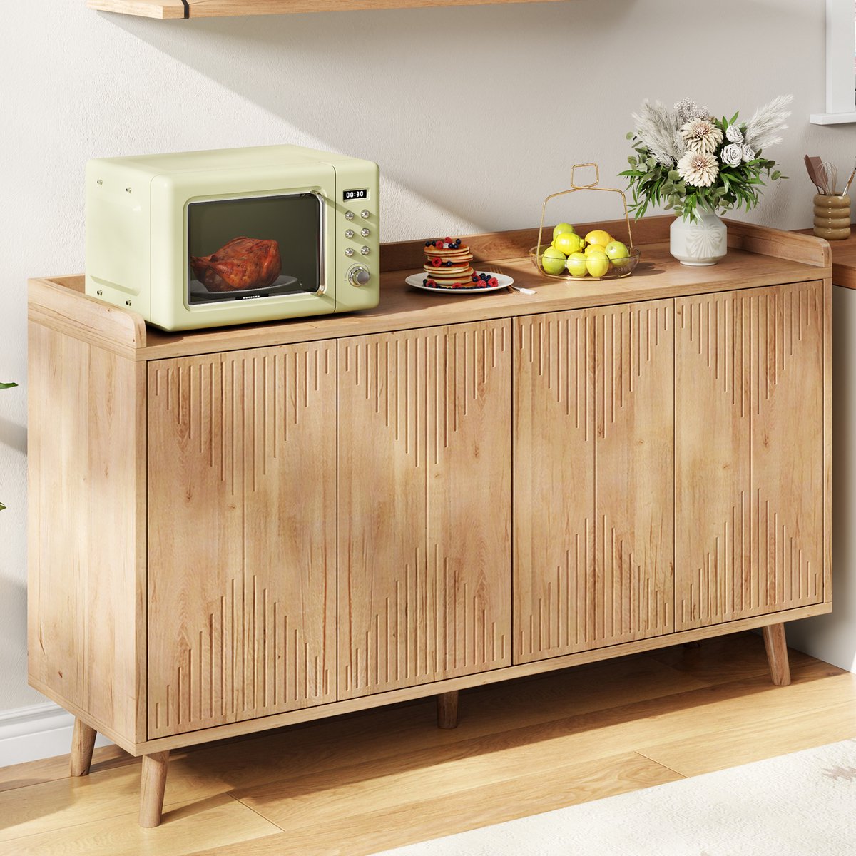 COVREO Keukenkast 140 x 40 x 84 cm naturel MDF, 4 deuren met opbergruimte