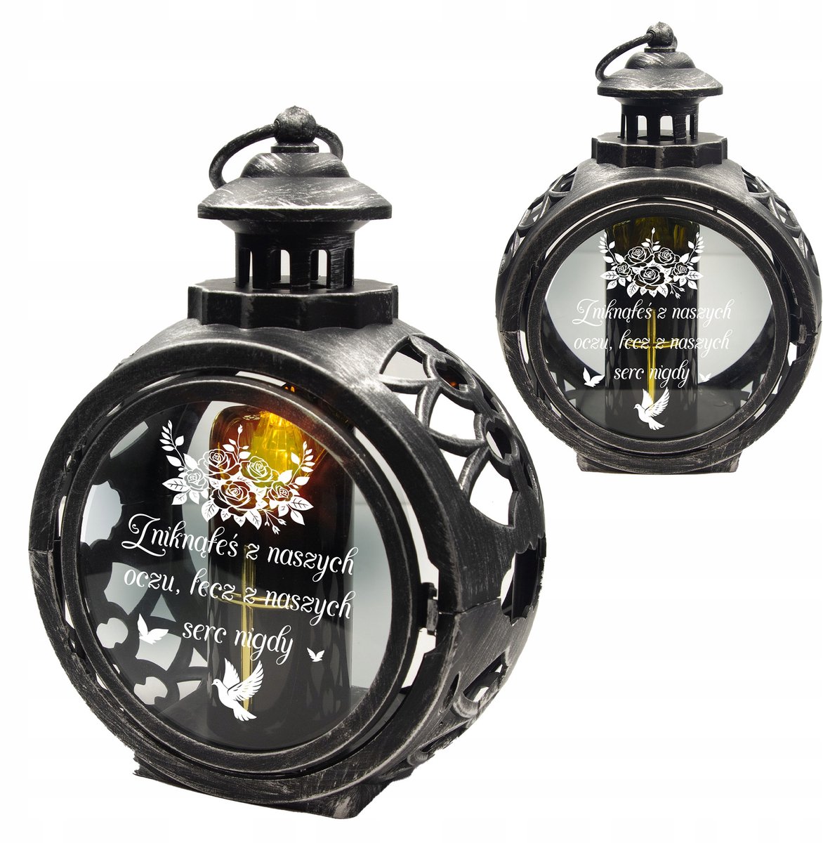 Merkloze Graf Lampion met LED Kaars - Gravure Roos & Tekst