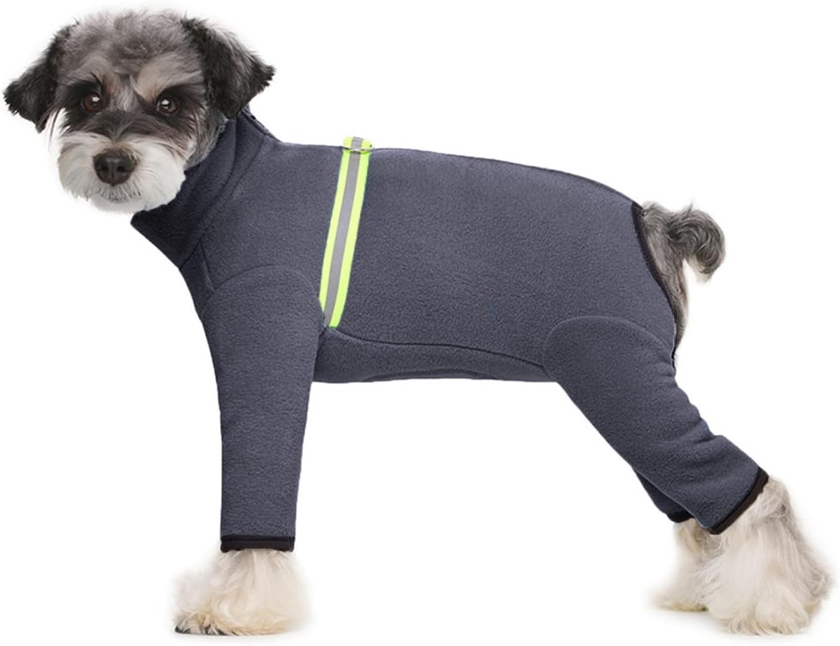 Warme winterkleding voor kleine honden, zachte fleece jassen met reflecterende rits, hondenonesie en pyjama's voor puppy's (Donkergrijs, XL)