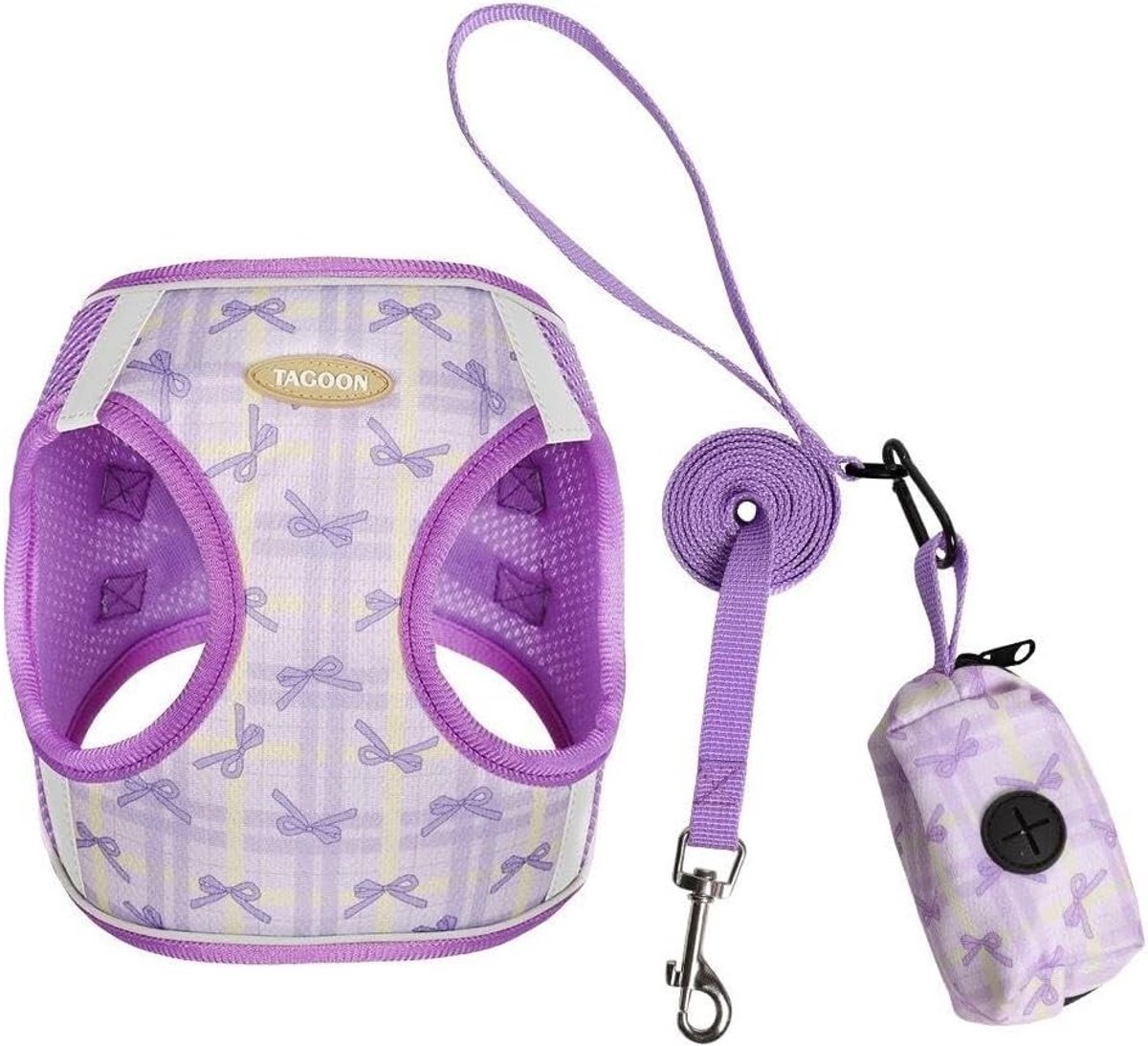 Zachte en Ademend Hondenharnas met Leash en Poepzak Houder voor Kleine Honden en Katten, Paars, XS - Perfect voor Wandelen en Training