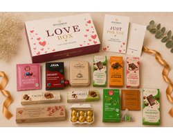 Luxe romantische cadeaubox – Belgische chocolade, koffie, thee & lekkernijen – Gepersonaliseerde wenskaart – Moodbox Gifts – Love Box Prestige