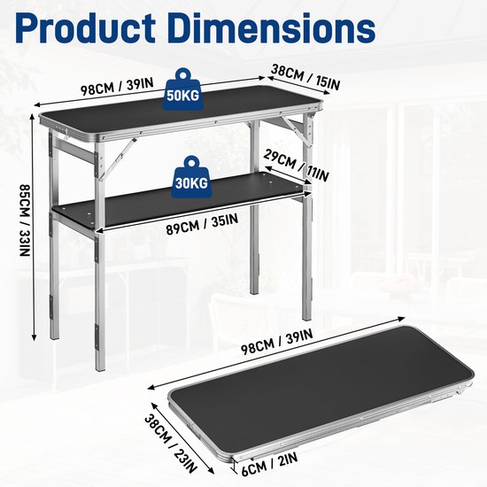 Opvouwbare beursbalie 98 × 38 × 85 cm van aluminium met MDF tafelblad en draagtas - presentatietafel voor beurzen, markten en evenementen — afbeelding 2