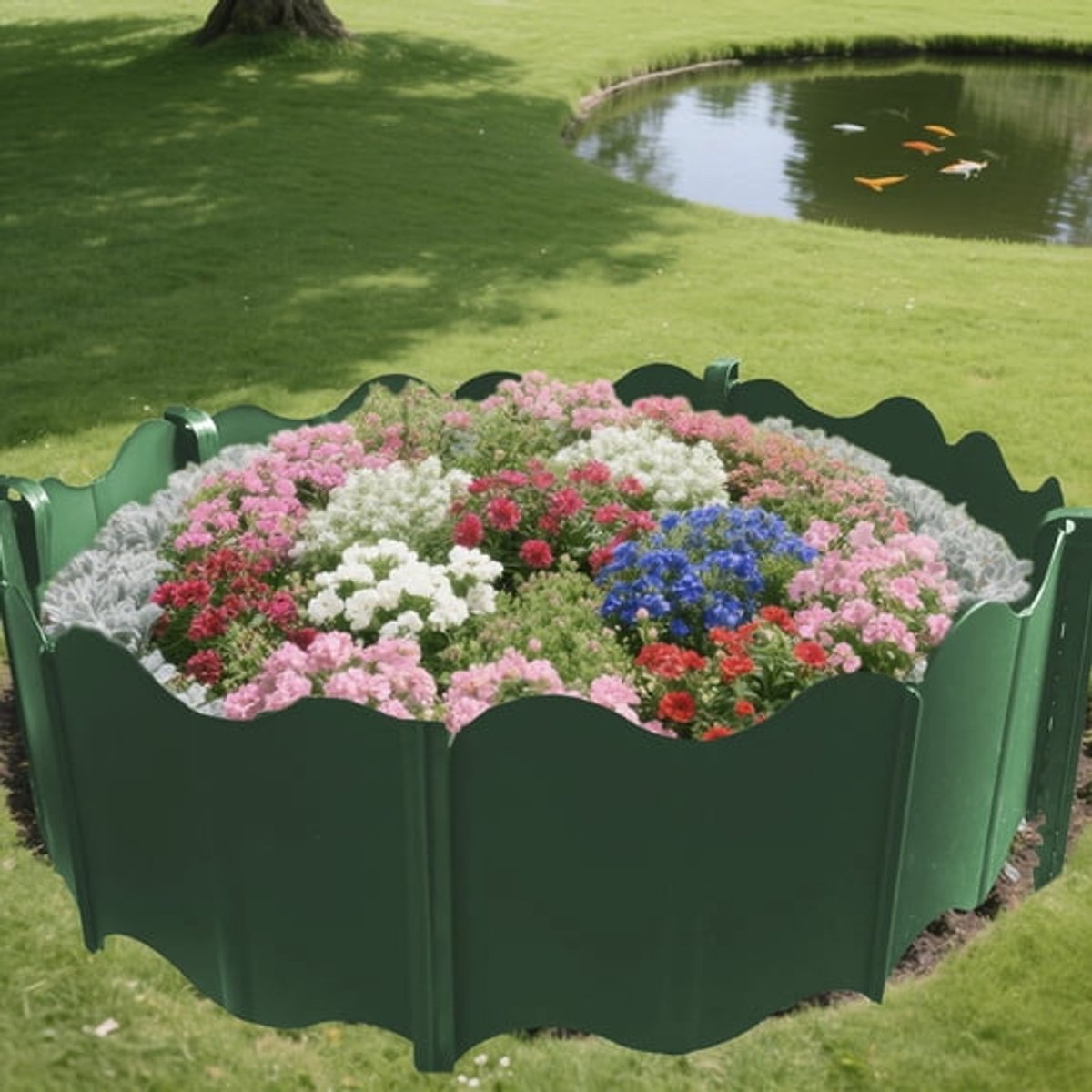 Ulisem - Tuinrand - 10 stuks plastic tuinrand met 5 haringen - 16x14 cm groene randafscheiding - Voor bloembed en gazon - Beschermt planten en scheidt tuinpaden - Stevig en weerbestendig - Eenvoudig te plaatsen - Ook voor balkon en terras