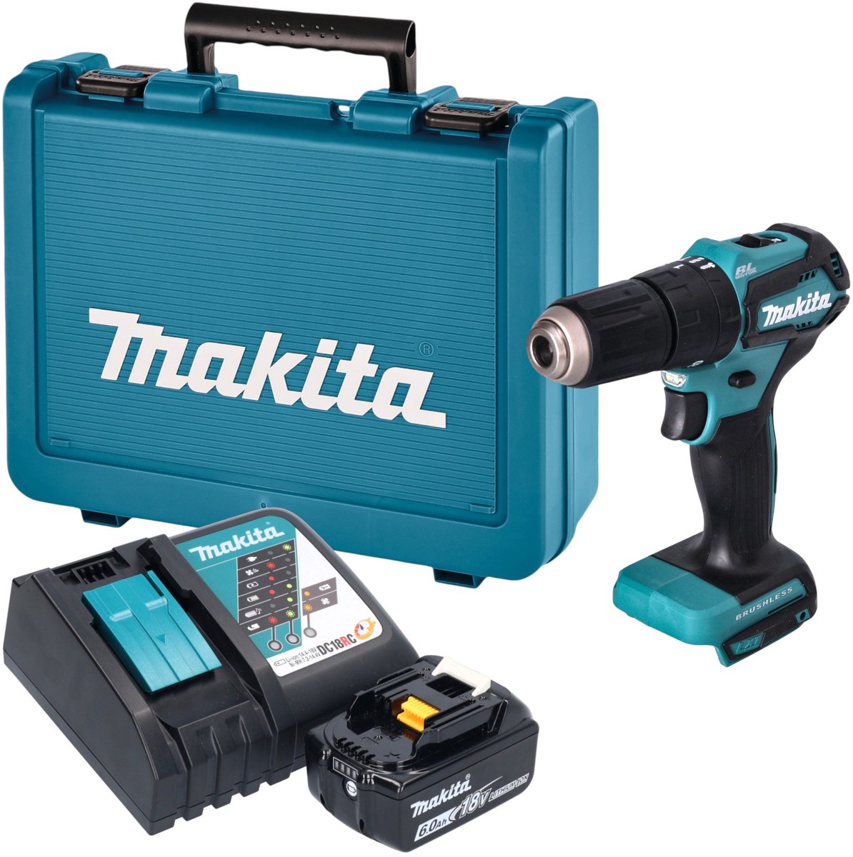 Makita DHP 483 RG1E accu-slagboormachine 18 V 40 Nm borstelloos + 1x accu 6,0 Ah + oplader + koffer