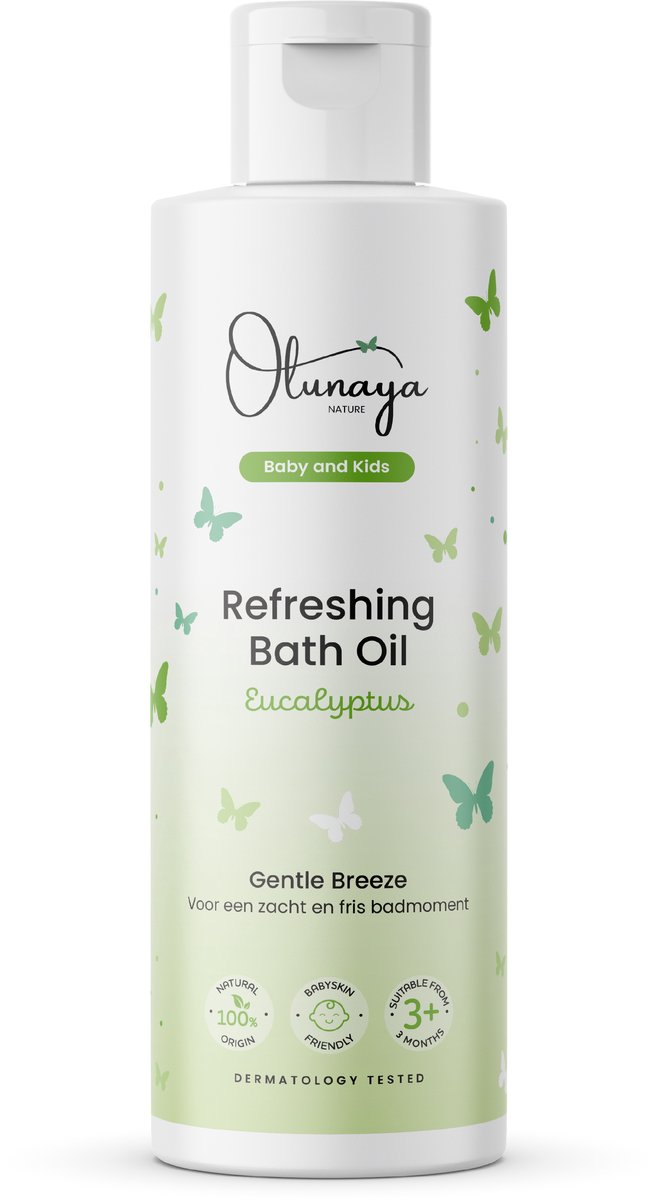 Olunaya Baby Badolie met Eucalyptus, Lavendel en Sinaasappel | Badolie voor Baby, Peuter en Kind | Gevoelige en Droge Huid | Amandelolie, Calendula en Kamille | Natuurlijke Babyverzorging | Kraamcadeau | Gentle Breeze 120 ml — afbeelding 5