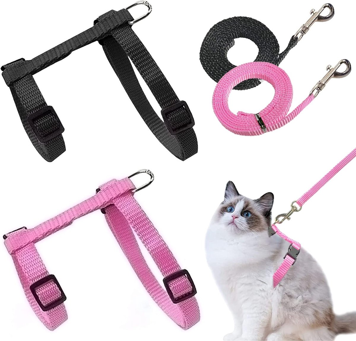 Tuigjes kattenriem, harnas kattenlijn, kittenhalsband, zacht kattenharnas met riem voor kittens, puppy, konijn, konijn