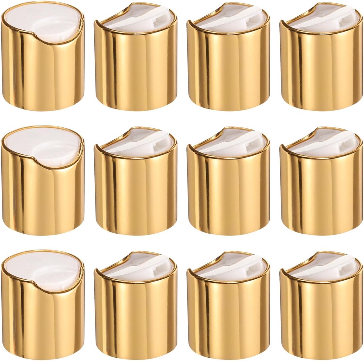 12 stuks aluminium gecoate plastic sluitingen, 28/410 reserveperssluitingen, duurzame schenksluitingen voor knijpflessen, navulflessen, plastic, goudwit