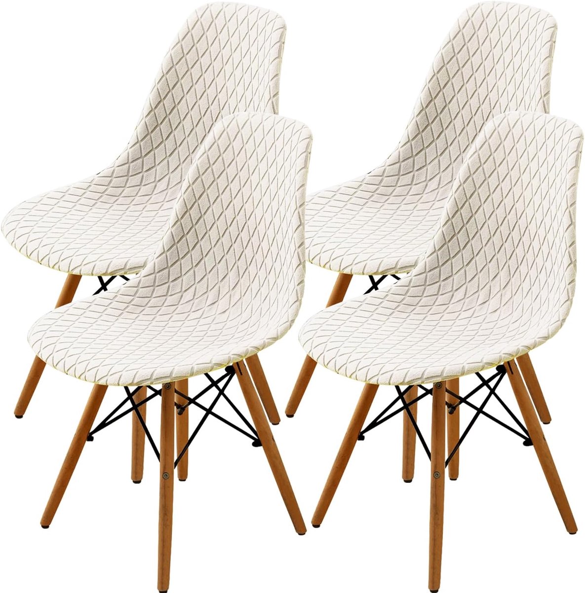 Set van 2/4/6, stijl schelp eetkamerstoel midden eeuw moderne stoel Sipcover, gestoffeerde eetkameraccent zijstoelhoezen (crème, 4 stuks)