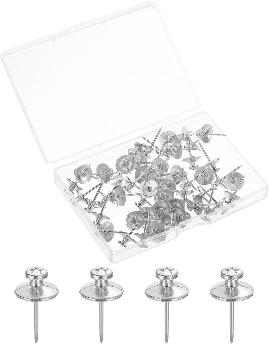50 stuks dubbele kop-fotoophangspijkers, zinklegering, drukpennen, fotohangers, dubbele kop, punaises voor het ophangen van foto's, zilver