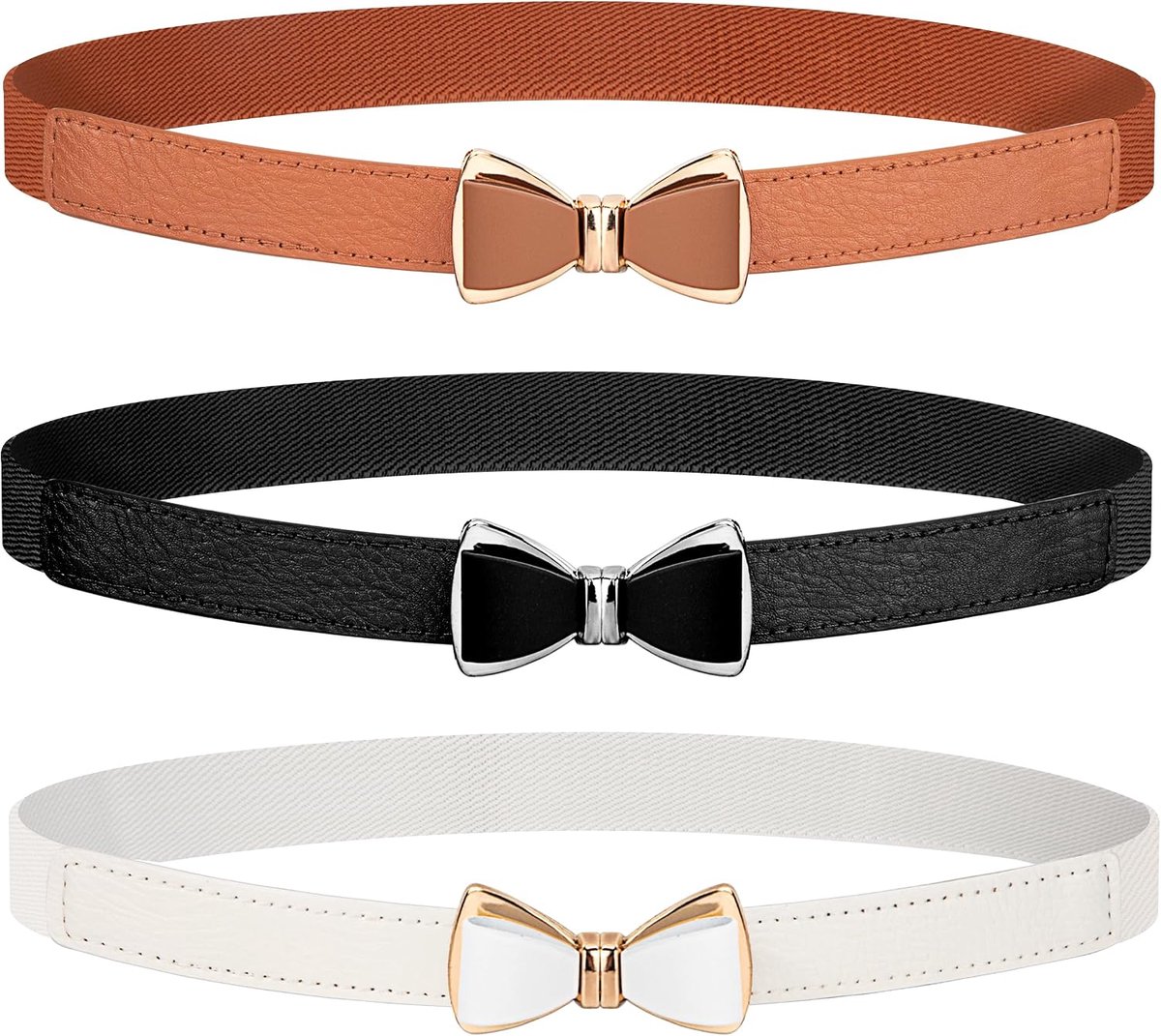Damesriem van PU-leer, klassieke retro riem, verstelbaar, dunne leren riem, geschikt voor jurk, jeans, trui, 3 stuks