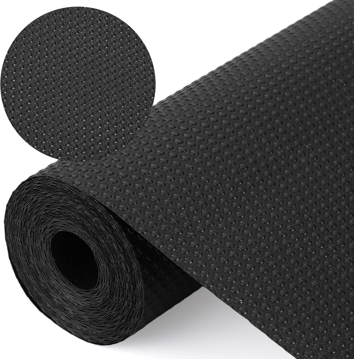 Lademat, niet klevend, 50 x 600 cm, antislipmat voor laden met 70 stuks dubbelzijdige kleefpunten, EVA, waterdicht, kastpapier voor planken, keuken, laden, koelkast (zwart)
