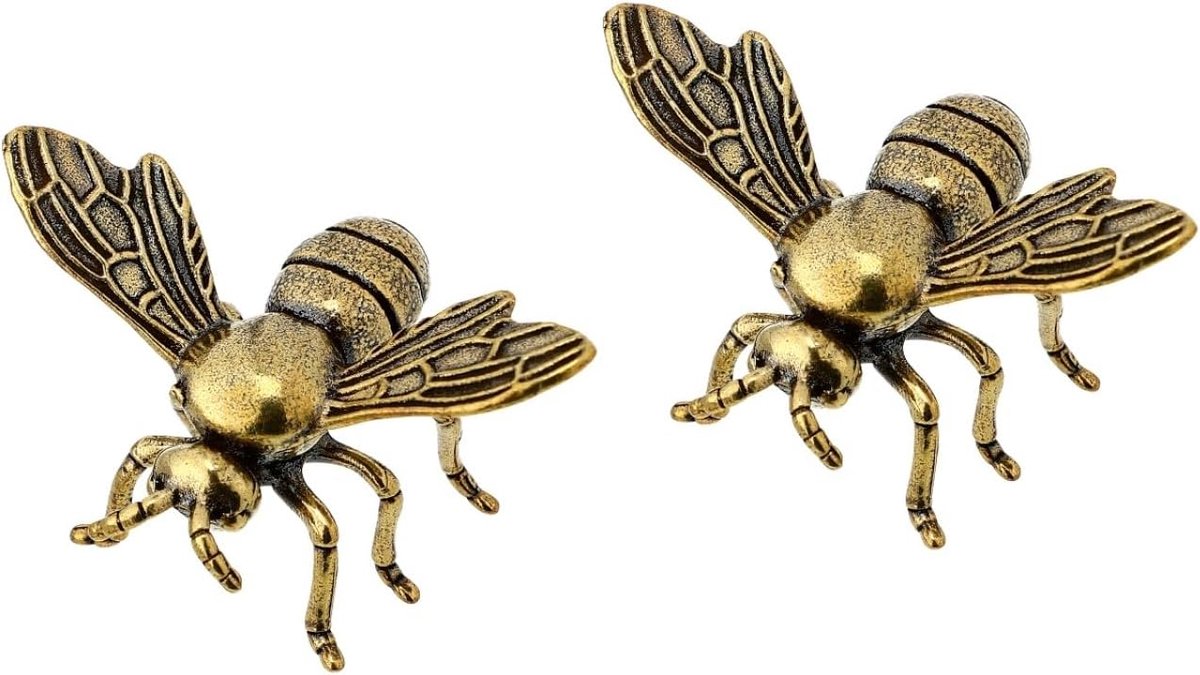 2 stuks handgemaakte messing bijenfiguur - uniek decoratief stuk voor thuis en op kantoor 4,7 x 3,2 cm symbool van de strijd en eenheid