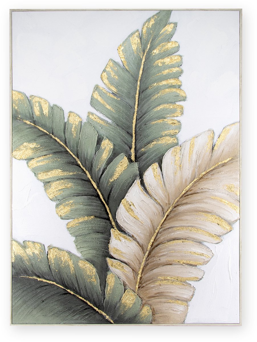 Art for the Home Canvas met handgeschilderde details - Lush Leaves - 100x70cm