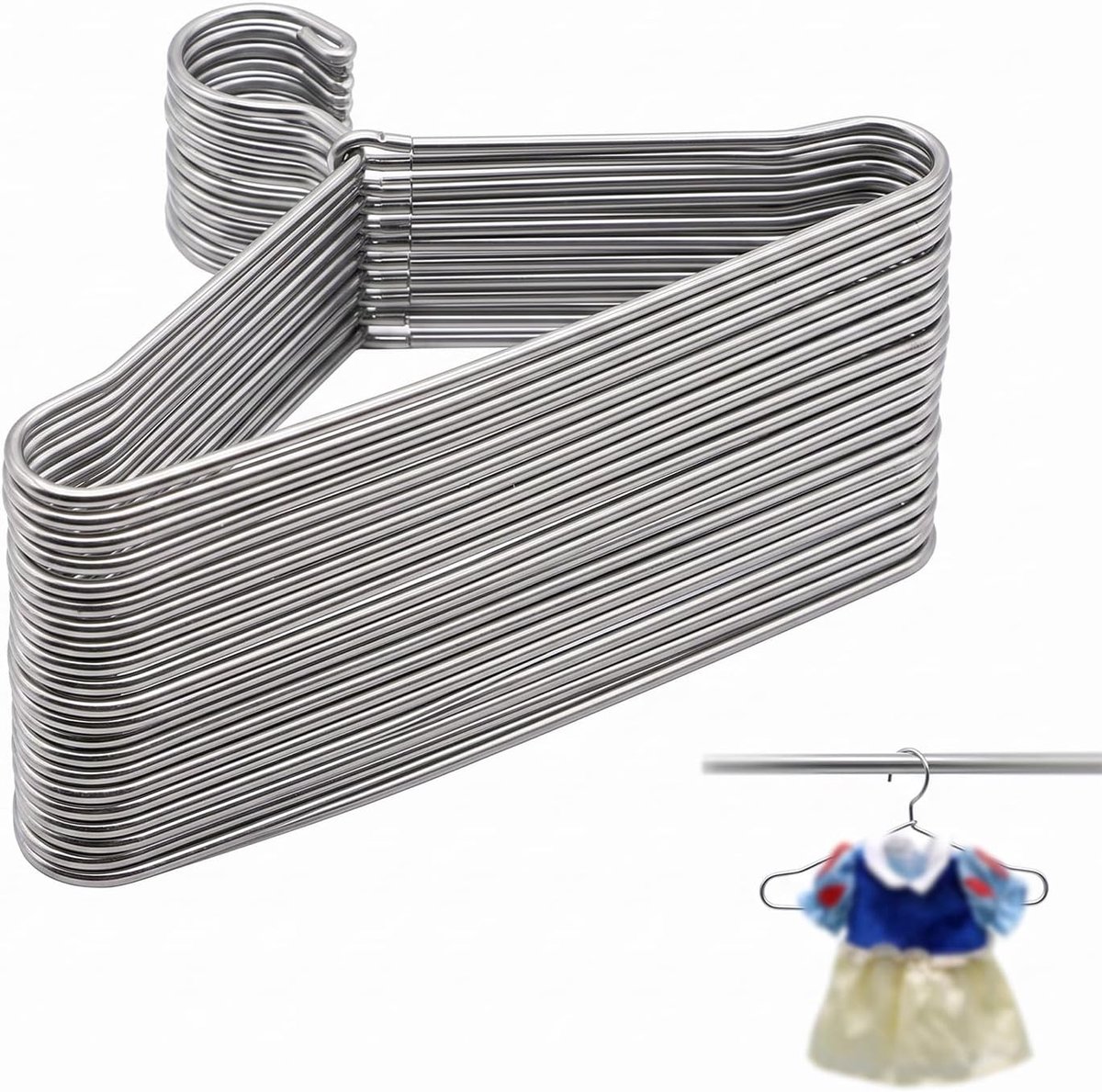 20 stuks poppenkleerhangers van roestvrij staal, mini-kleerhangers 65 x 35 mm voor poppenhuis- en BJD-kleding, robuuste metalen kleerhangers, miniatuur