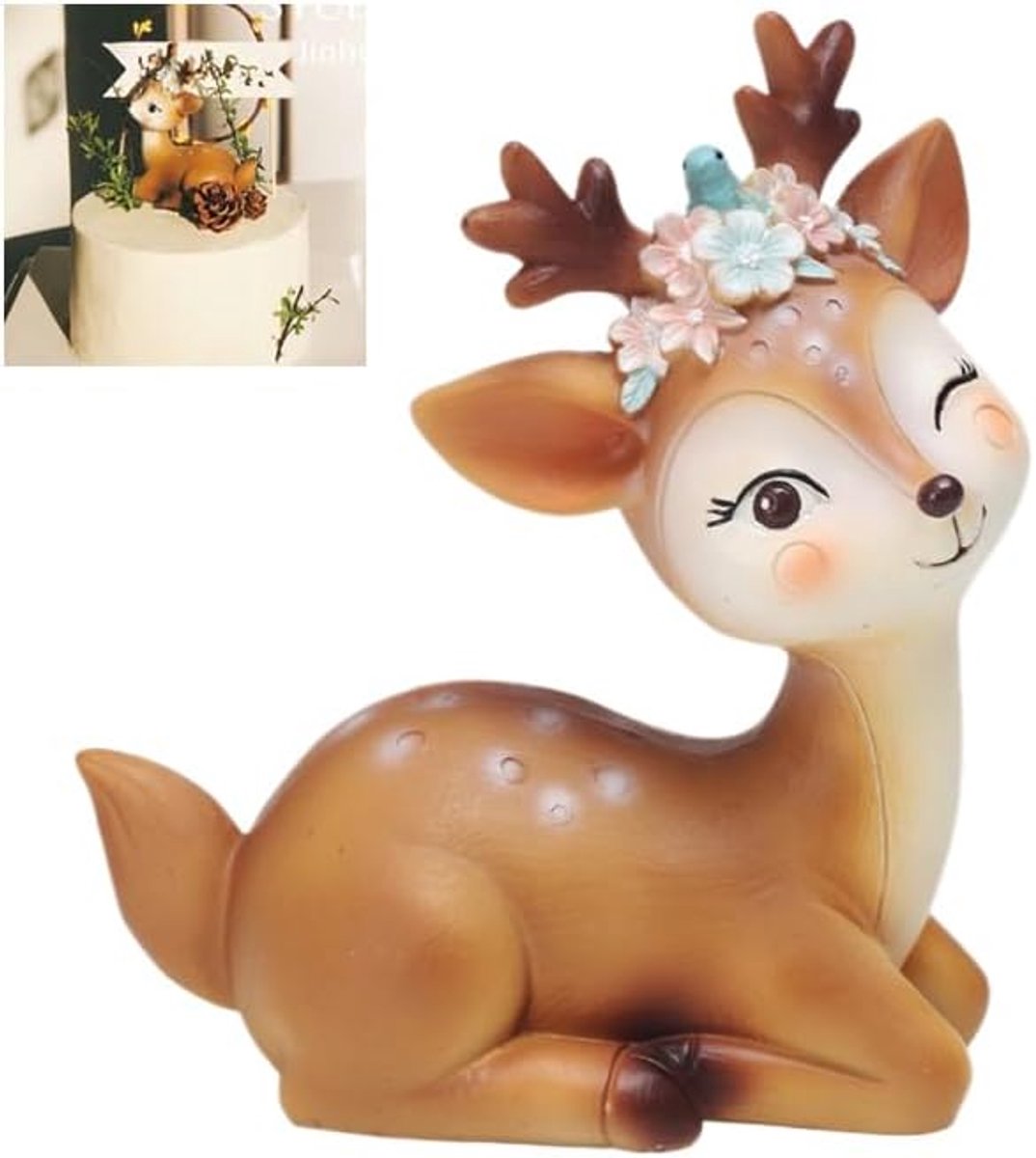 Hertenfiguur van hars, herten, taartdecoratie, kinderverjaardag, mini-figuren, miniaturen, ornamenten, tuindecoratie