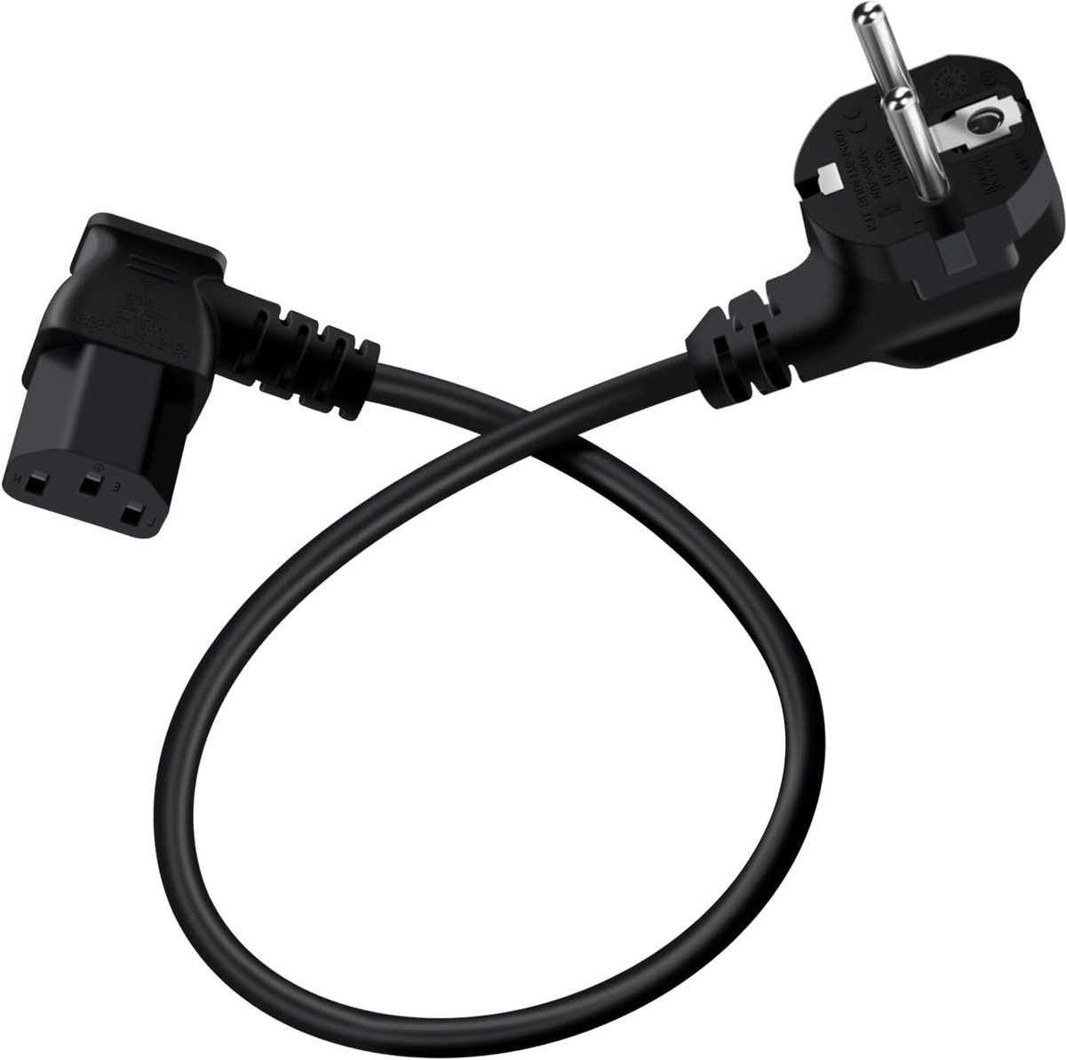 90 Graden Gebogen C13 Veiligheidscontact voor Kabel Type F (CEE 7/4) naar C13 Stekker voor Computer, TV, Monitor, Projector (Zwart, 2m)
