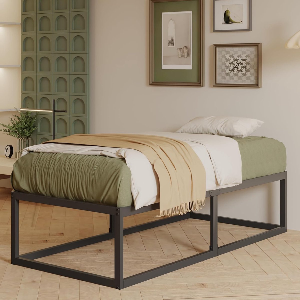 46 cm Hoge Bedframe 80x190 cm, Zwaar Belastbaar Metalen Platform Eenpersoonsbed met Stalen Lattenondersteuning, Grote Opslag Onder Bed, Geluidsvrij, Eenvoudige Montage, Zwart