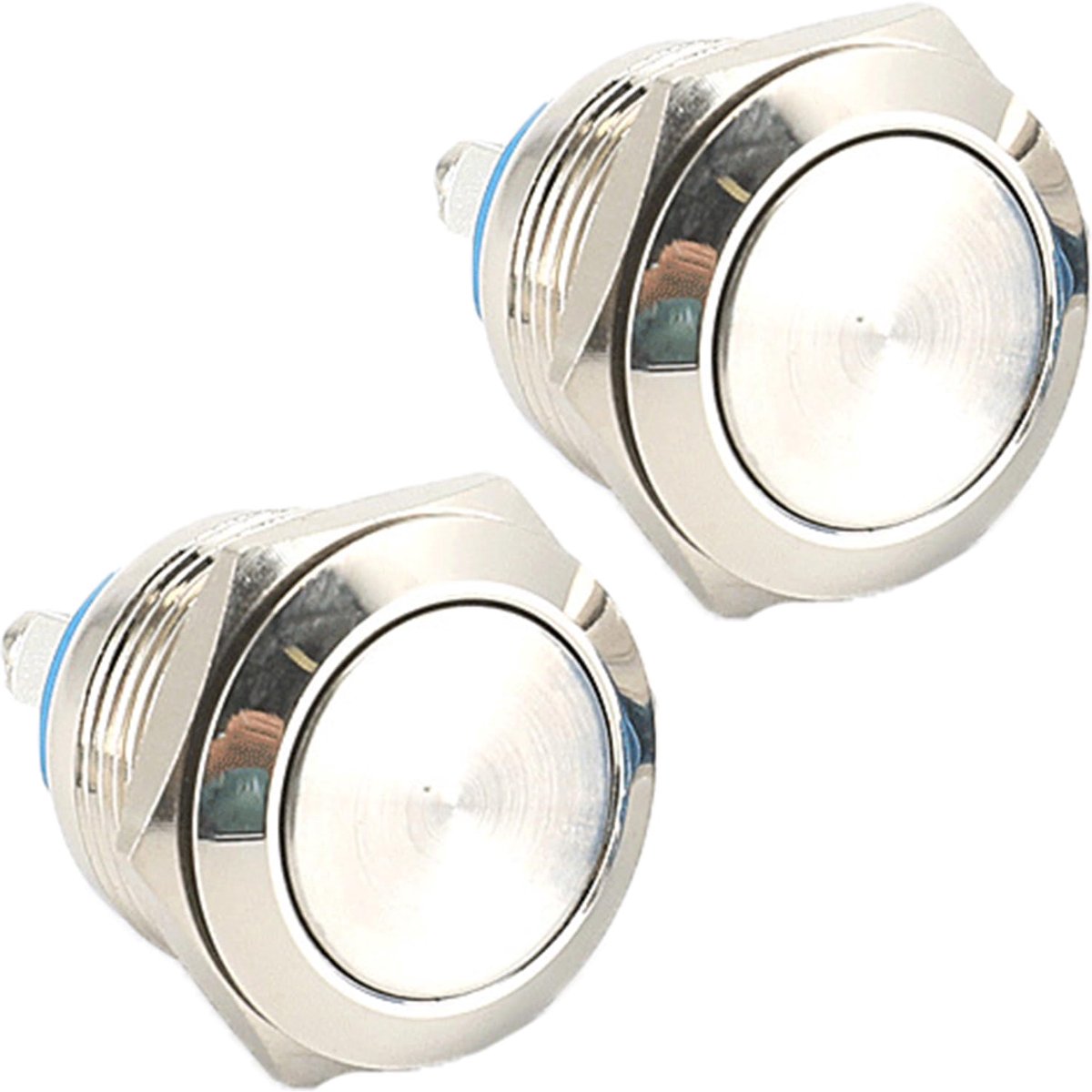 2 stuks, 22 mm, waterdichte momentane schakelaar van roestvrij staal, drukschakelaar, drukknop, 5 A/12 V/24 V/125 V/250 V, geschikt voor auto's, ontstekingssystemen, deurbellen (platte kop)