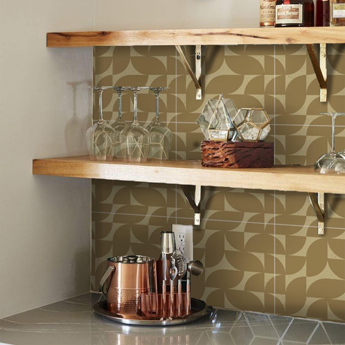 Tegelsticker, gouden zelfklevende vinyl muurtegels sticker, 10 stuks x 15 cm