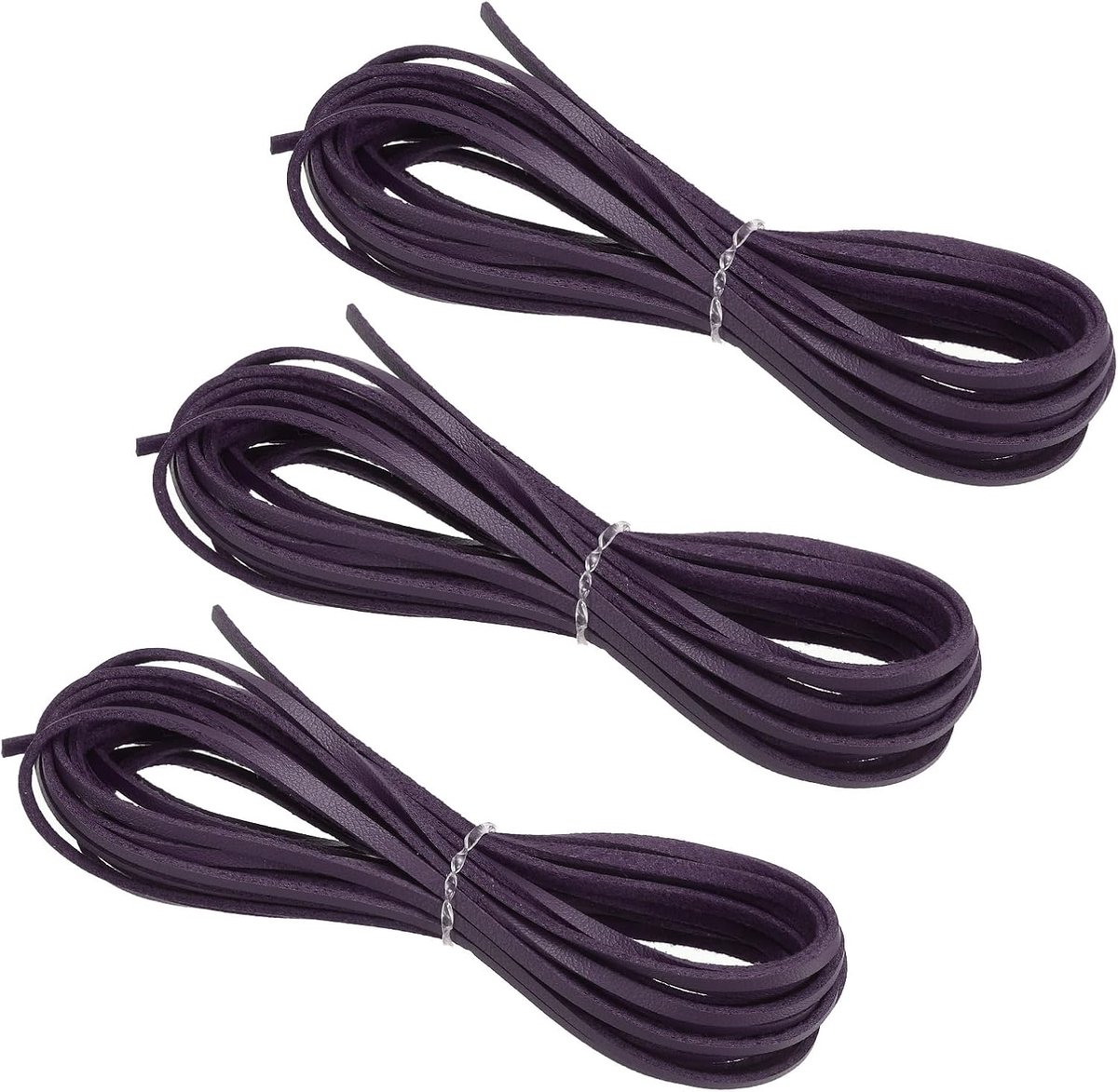 Kunstsuède lederen koord, 3 rollen 3 mm x 5,5 meter platte synthetische lederen strips voor ketting armband sieraden kralen doe-het-zelf ambachten, donkerpaars (totaal 16,5 meter)