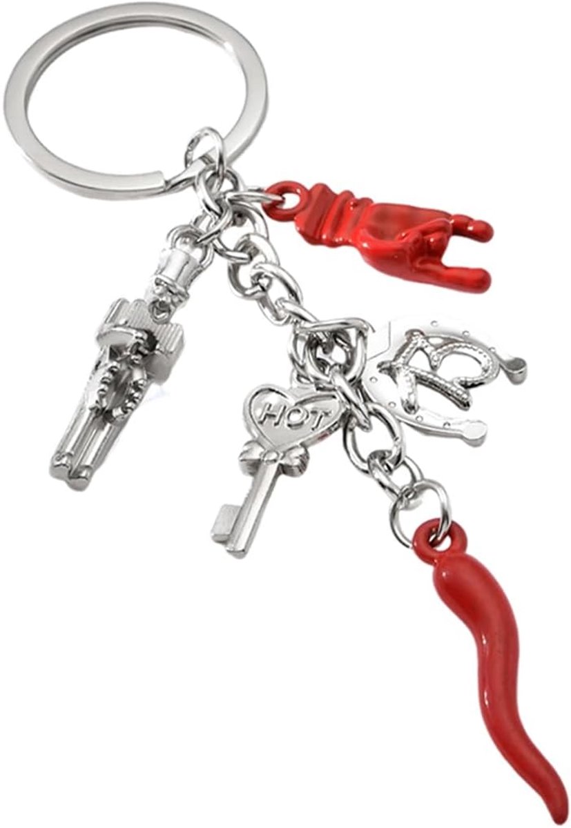 Sleutelhanger met slinger gelukshorn en hoefijzer en hoorns voor Moederdag, verjaardag, Valentijnsdag, jubileum