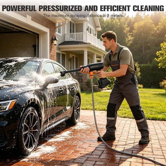 Accu-hogedrukreiniger 35 bar, 1,2 GPM batterij Power Washer met 6-in-1 mondstuk en schuimkanon, ideaal voor auto, fiets en tuin, 5,0 m slang — afbeelding 4