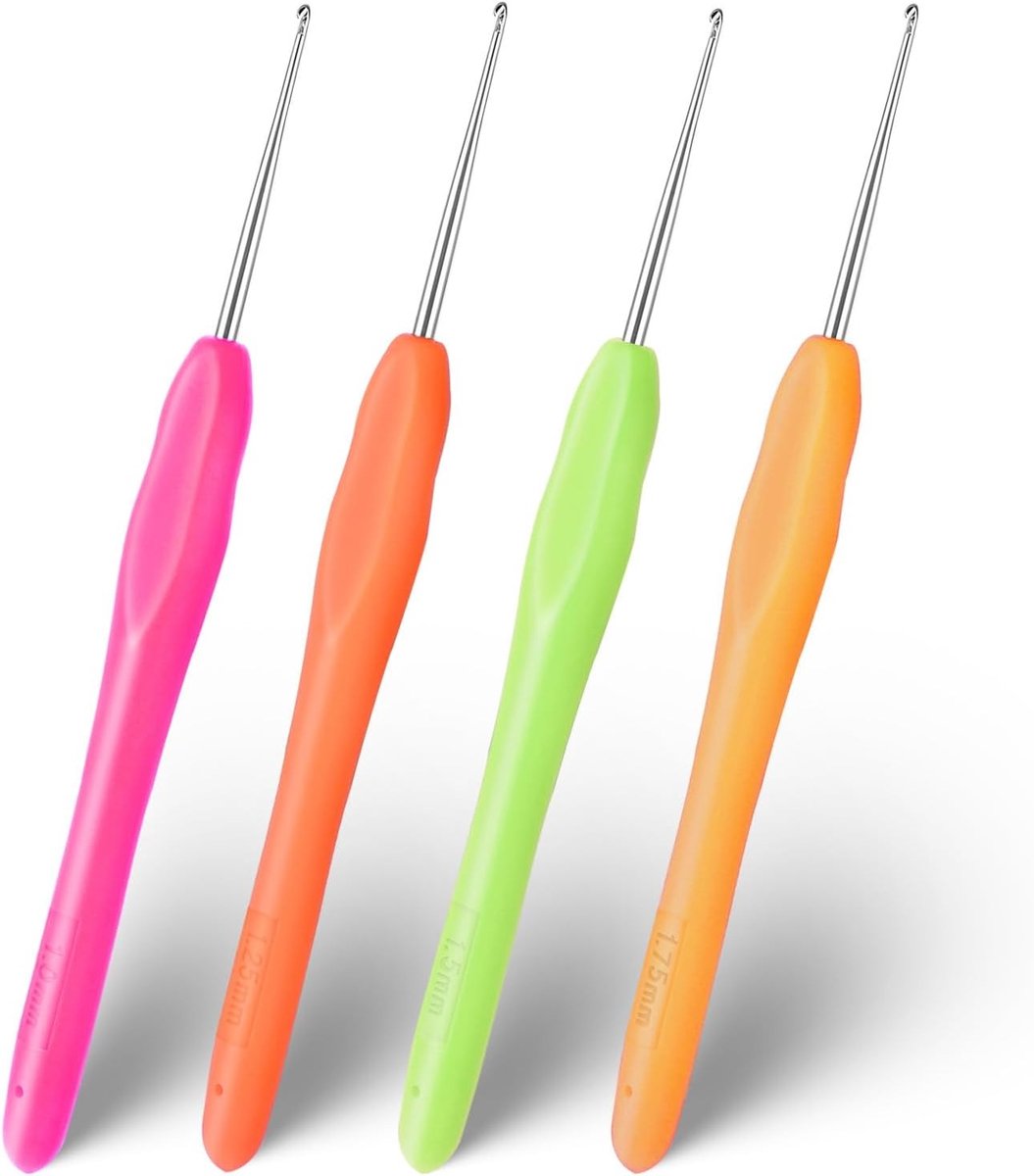Set van 4 Haaknaalden 1.25, 1.5 en 1.75 mm met Ergonomisch Handvat voor Breien van Sjaals, Handschoenen en Mutsen
