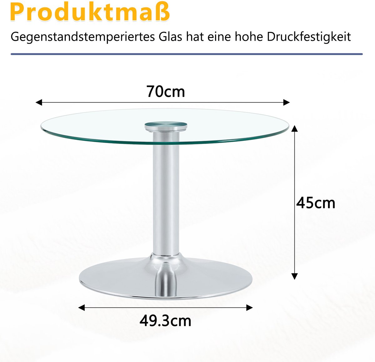 FloraGrace Salontafel - Ronde Glazen Bijzettafel Met Geharde Glasplaat En Metalen Onderstel - Modern Voor Woonkamer - Silver - 70 Cm