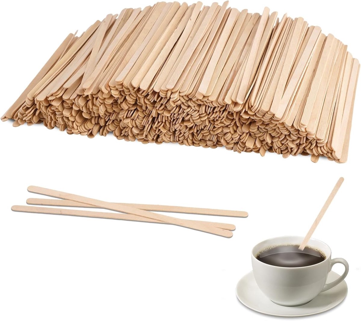 Houten Roerstaafjes voor Koffie en Dranken - 1000 Stuks van 14 cm, Ideaal voor Thee, Melk en Sap Menging