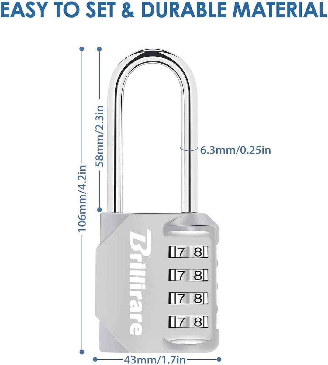 Combinatieslot - Zilver - 5,8 cm beugel - Waterdichte Zinklegering - Voor Reisbagage en Outdoor Gebruik