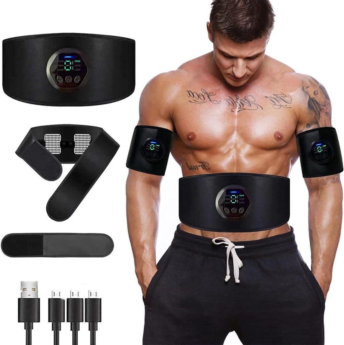 Elektrische Buikspiertrainer - EMS Stimulator Spierband - Spieropbouw - Geen Gel Nodig - 15 Minuten Training - Zwart