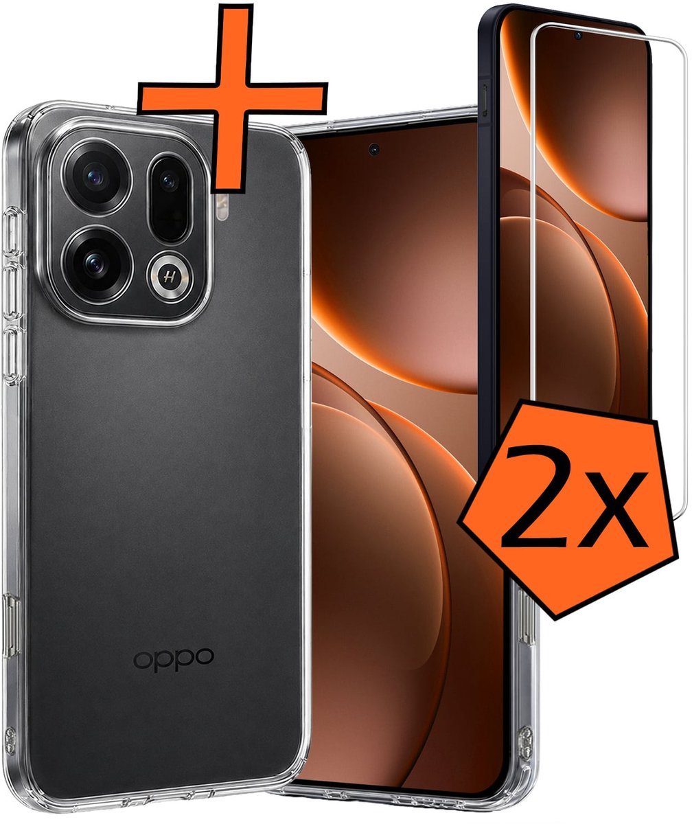 Hoes - Met 2x Screenprotector - Geschikt voor OPPO Find X9 Pro - Sterk & Shockproof - Back Cover - Siliconen Case - Telefoon Hoes - Transparant