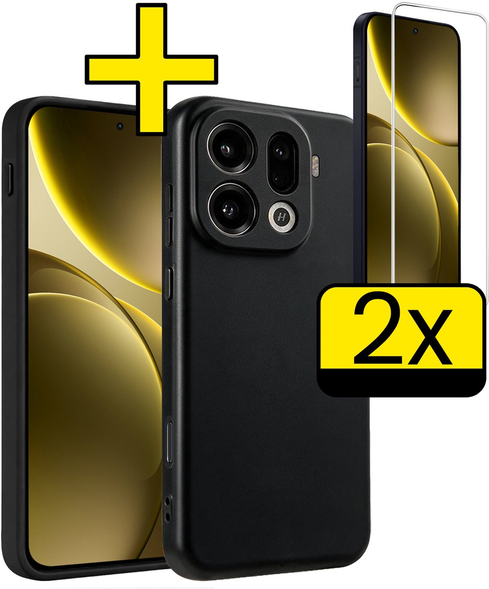 Hoesje - Met 2x Screenprotector - Geschikt voor OPPO Find X9 Pro - Sterk & Shockproof - Back Cover - Siliconen Case - Telefoon Hoes - Telefoonhoesjes - Zwart