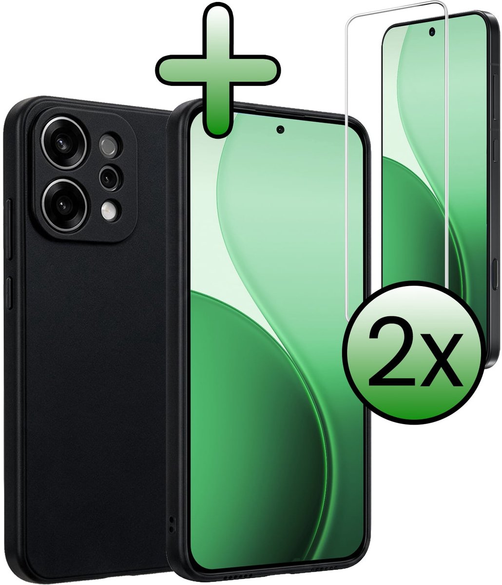 Hoesje Met 2x Screenprotector - Geschikt voor Oppo Reno 14 - Sterk & Shockproof - Back Cover - Siliconen Case - Telefoon Hoes - Zwart