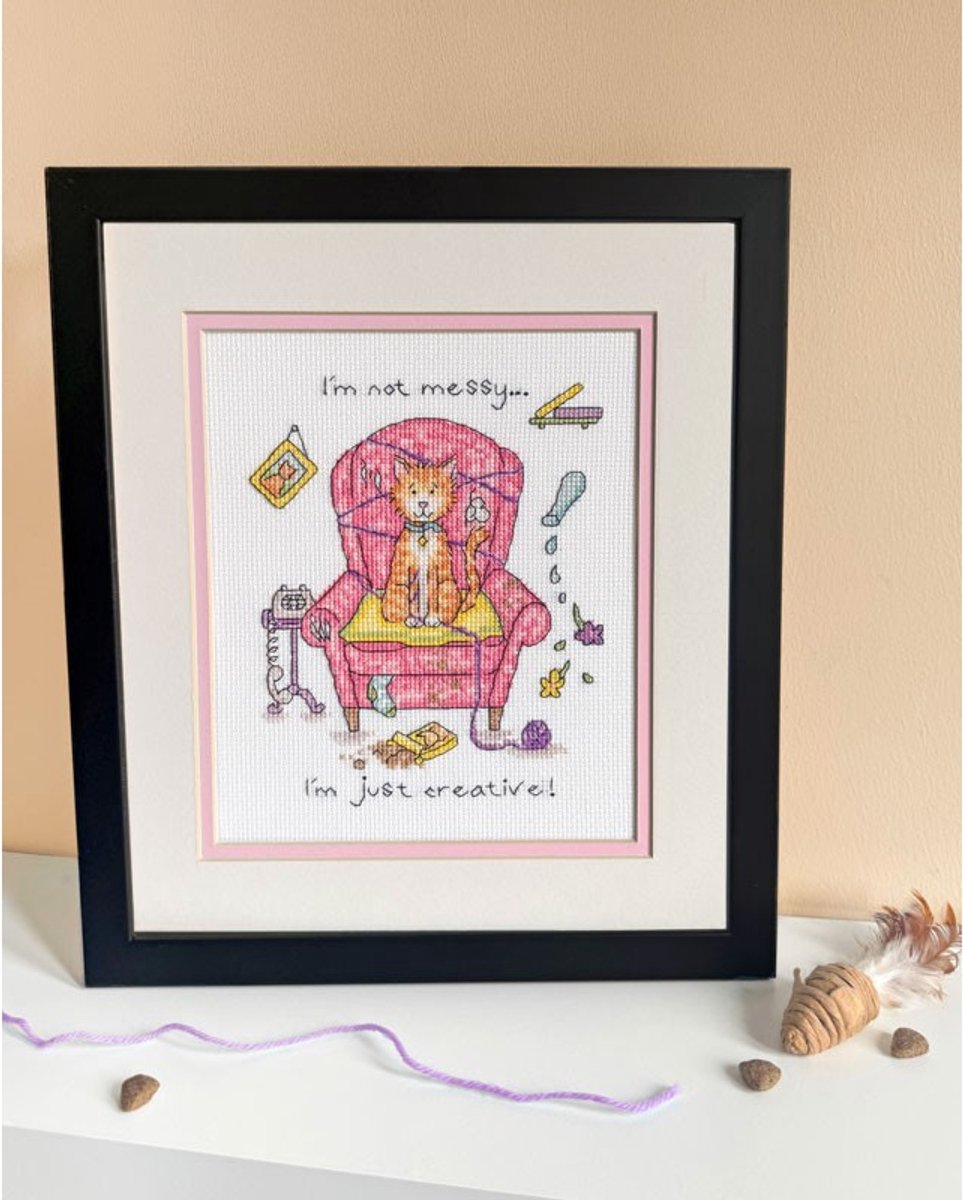 Bothy Threads borduurpakket wenskaart creatieve kat XCD2 telpatroon incl. passe-partout, kaart en envelop