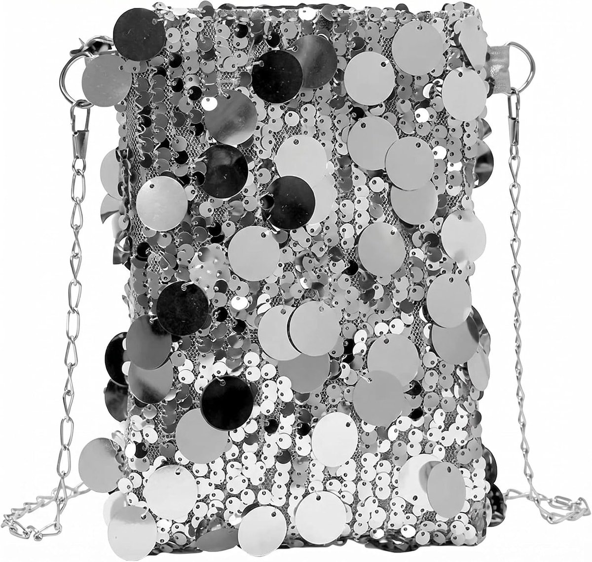 Glittertas voor dames, pailletten zilver en goud, crossbody tas, party handtas, met afneembare ketting als schoudertas of schoudertas