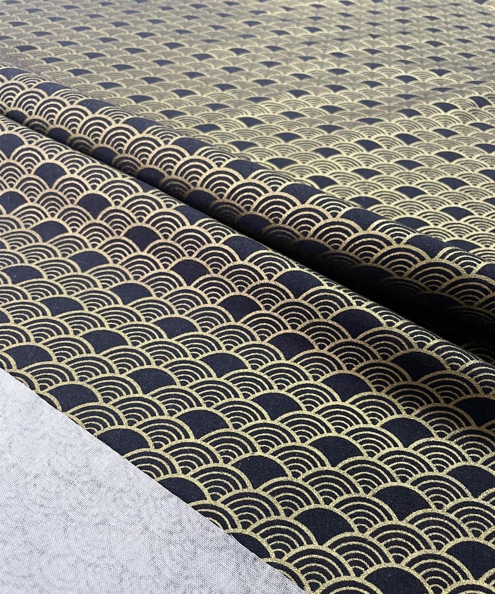 Stof per meter, 145 cm breed, 100% katoen, stoffen om te naaien, bronzen gouden patroon, stof per meter, katoen, quilten, doe-het-zelfdecoratie, marineblauw